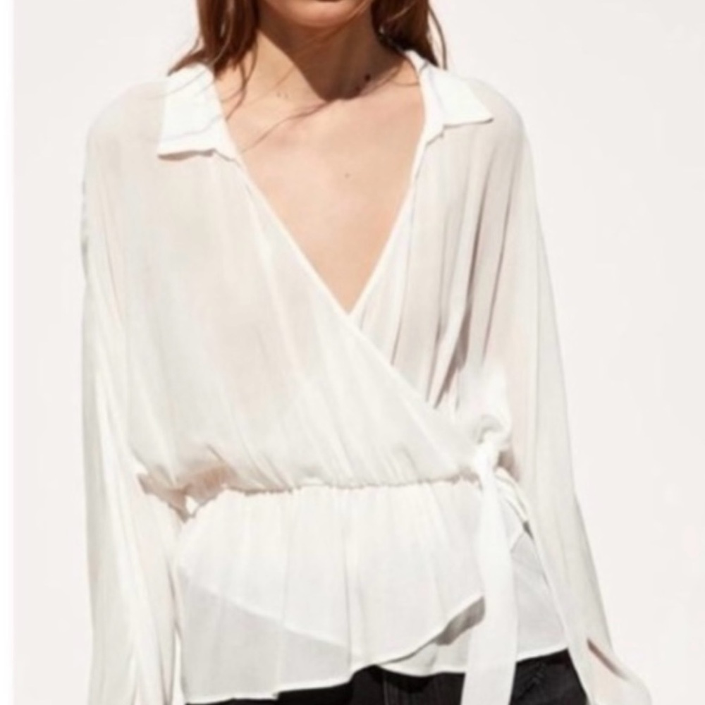 ZARA Flowy Wrap Cream Blouse Top Small